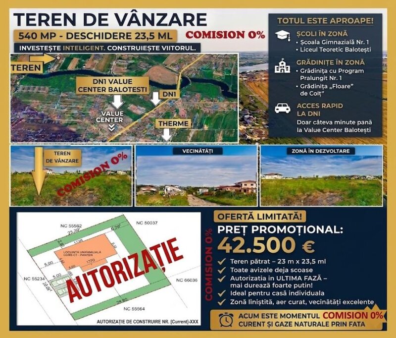 Balotesti/ Corbeanca Teren 540 mp  Proiect + Avize Autorizatie in curs